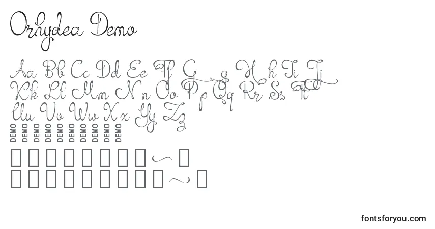 A fonte Orhydea Demo – alfabeto, números, caracteres especiais