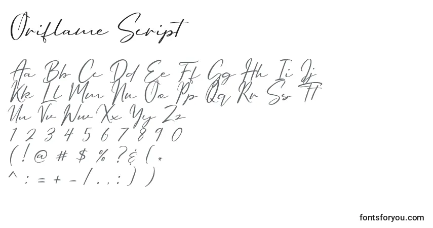 Шрифт Oriflame Script – алфавит, цифры, специальные символы