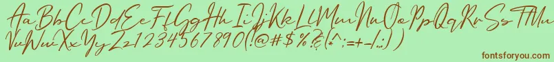 Oriflame Script-Schriftart – Braune Schriften auf grünem Hintergrund