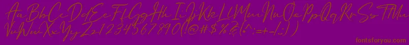 Oriflame Script-Schriftart – Braune Schriften auf violettem Hintergrund