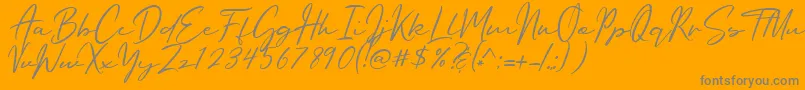 Oriflame Script-Schriftart – Graue Schriften auf orangefarbenem Hintergrund