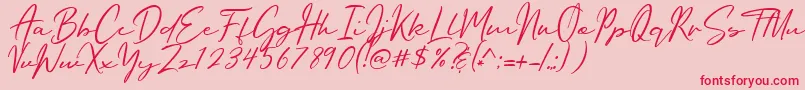 Oriflame Script-Schriftart – Rote Schriften auf rosa Hintergrund