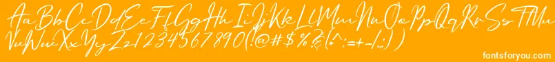 Oriflame Script-Schriftart – Weiße Schriften auf orangefarbenem Hintergrund