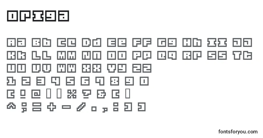 Czcionka Origa    (136256) – alfabet, cyfry, specjalne znaki
