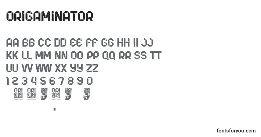 A fonte Origaminator – alfabeto, números, caracteres especiais