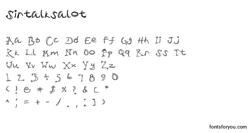 Czcionka Sirtalksalot – alfabet, cyfry, specjalne znaki