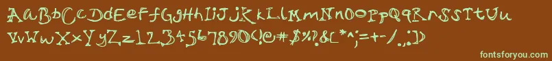 フォントSirtalksalot – 緑色の文字が茶色の背景にあります。