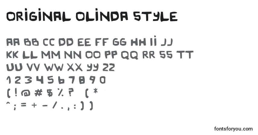 Schriftart Original Olinda Style – Alphabet, Zahlen, spezielle Symbole