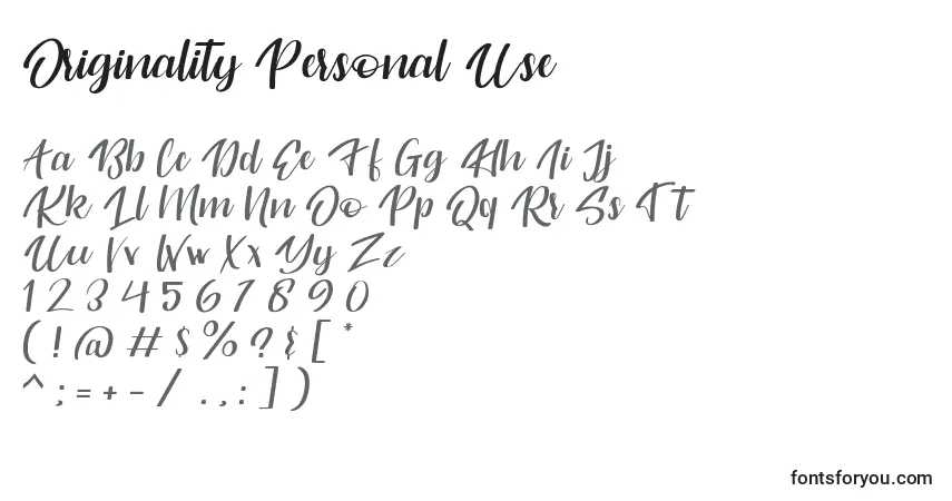 A fonte Originality Personal Use – alfabeto, números, caracteres especiais