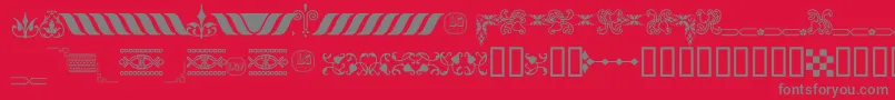 Weitere Informationen zur OrnamentosOrlasyVinetasLGt-Schriftart OrnamentosOrlasyVinetasLGt-Schriftart – Graue Schriften auf rotem Hintergrund