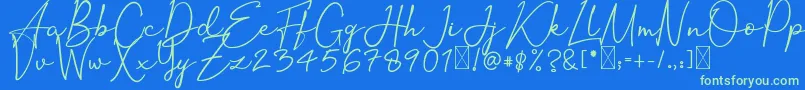 OrtisanSignature-Schriftart – Grüne Schriften auf blauem Hintergrund