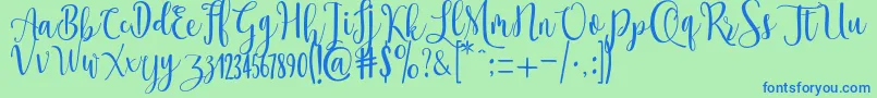 Ossellany Script-Schriftart – Blaue Schriften auf grünem Hintergrund