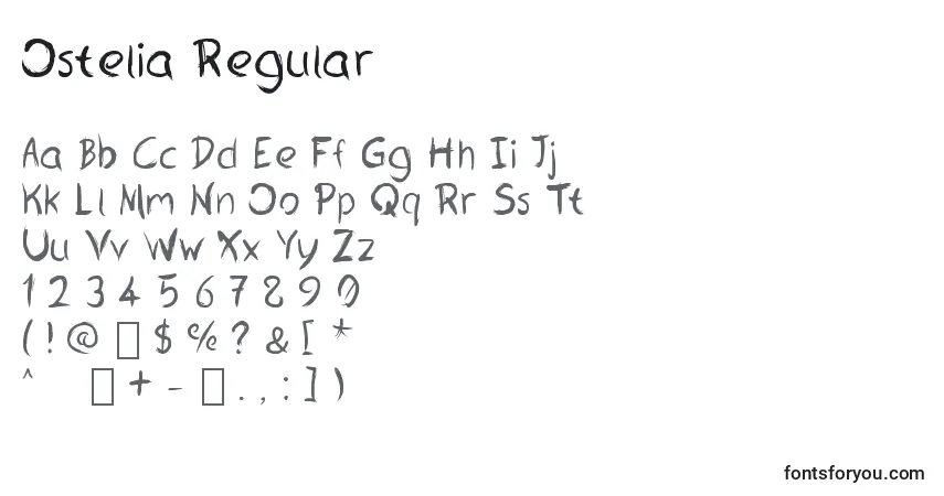 Czcionka Ostelia Regular – alfabet, cyfry, specjalne znaki