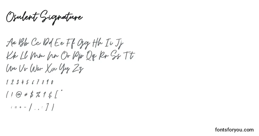 Schriftart Osulent Signature – Alphabet, Zahlen, spezielle Symbole