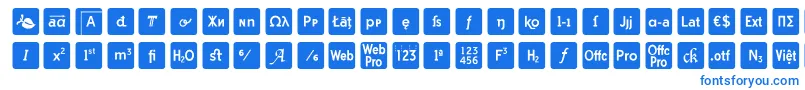 otf icons symbol font-fontti – siniset fontit valkoisella taustalla