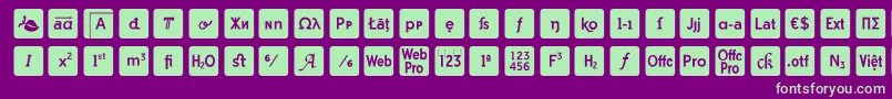 otf icons symbol font-fontti – vihreät fontit violetilla taustalla