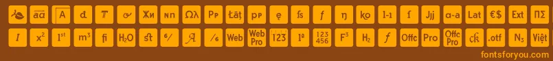 otf icons symbol font-fontti – oranssit fontit ruskealla taustalla