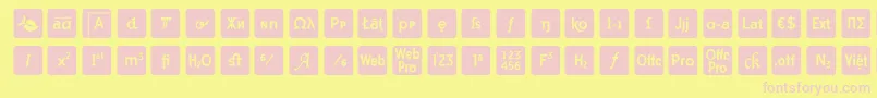 otf icons symbol font-fontti – vaaleanpunaiset fontit keltaisella taustalla