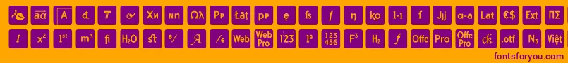 otf icons symbol font-fontti – violetit fontit oranssilla taustalla