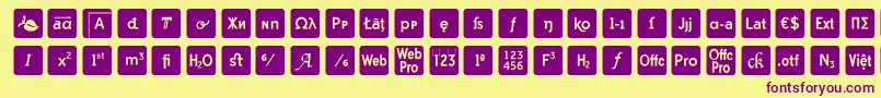 otf icons symbol font-Schriftart – Violette Schriften auf gelbem Hintergrund