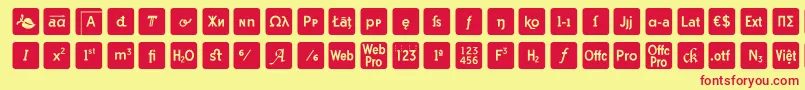 otf icons symbol font-fontti – punaiset fontit keltaisella taustalla
