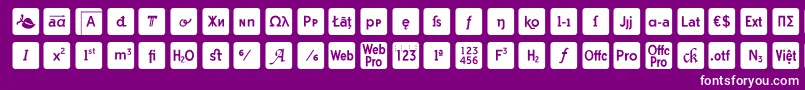 otf icons symbol font-fontti – valkoiset fontit violetilla taustalla