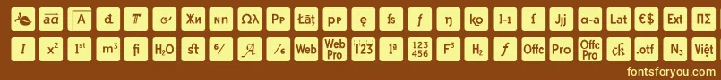 otf icons symbol font-fontti – keltaiset fontit ruskealla taustalla
