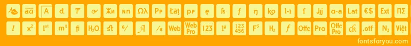 otf icons symbol font-fontti – keltaiset fontit oranssilla taustalla