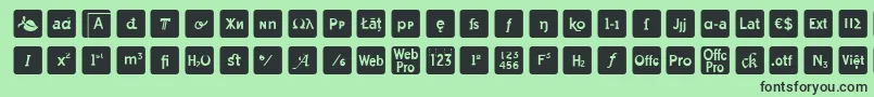 Fonte otf icons symbol font – fontes pretas em um fundo verde