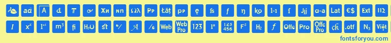 otf icons symbol font-Schriftart – Blaue Schriften auf gelbem Hintergrund