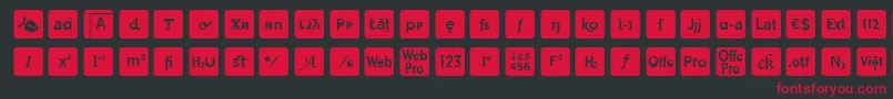 otf icons symbol font-Schriftart – Rote Schriften auf schwarzem Hintergrund