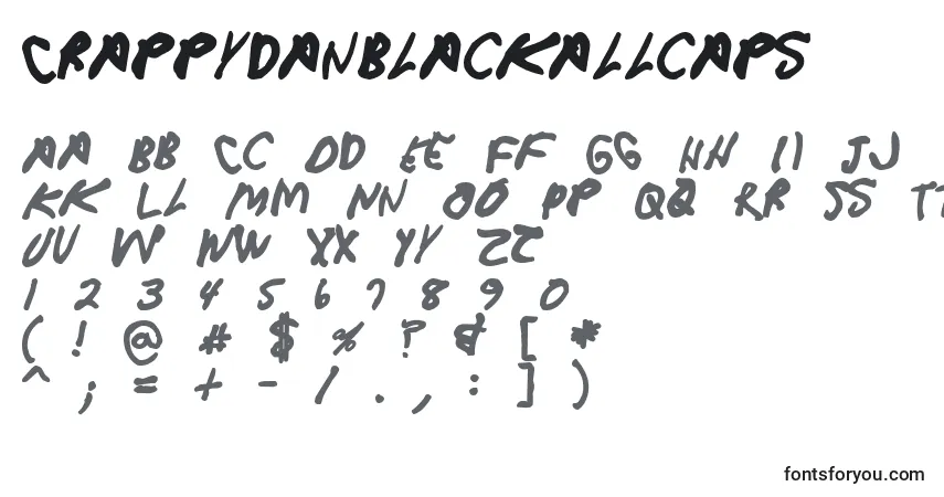 Czcionka Crappydanblackallcaps – alfabet, cyfry, specjalne znaki