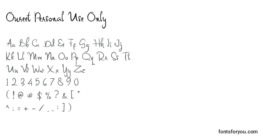 Schriftart Oureet Personal Use Only – Alphabet, Zahlen, spezielle Symbole