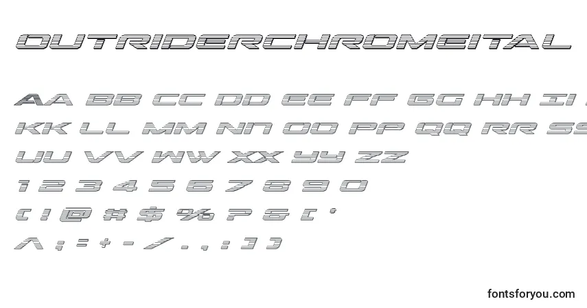Czcionka Outriderchromeital – alfabet, cyfry, specjalne znaki