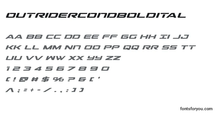 Шрифт Outridercondboldital (136316) – алфавит, цифры, специальные символы