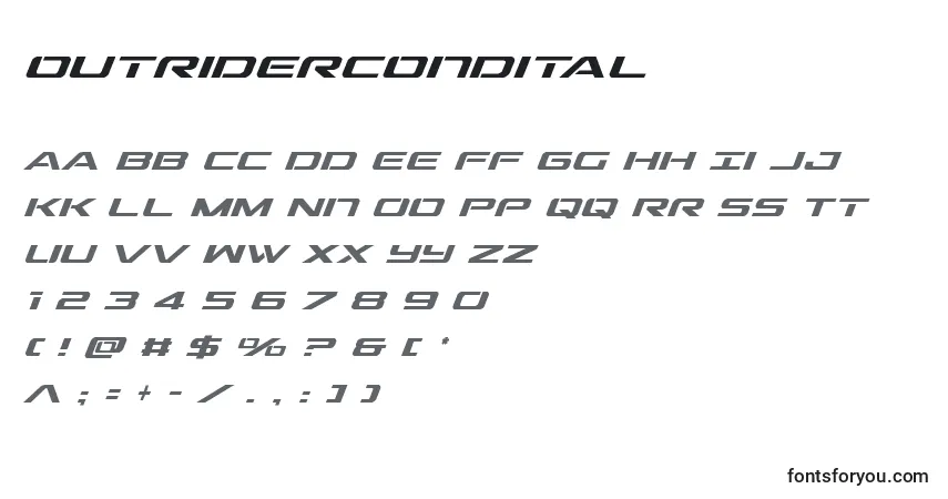 A fonte Outridercondital (136317) – alfabeto, números, caracteres especiais