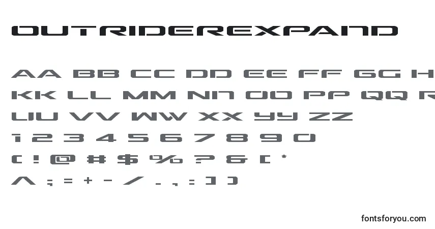 Czcionka Outriderexpand – alfabet, cyfry, specjalne znaki