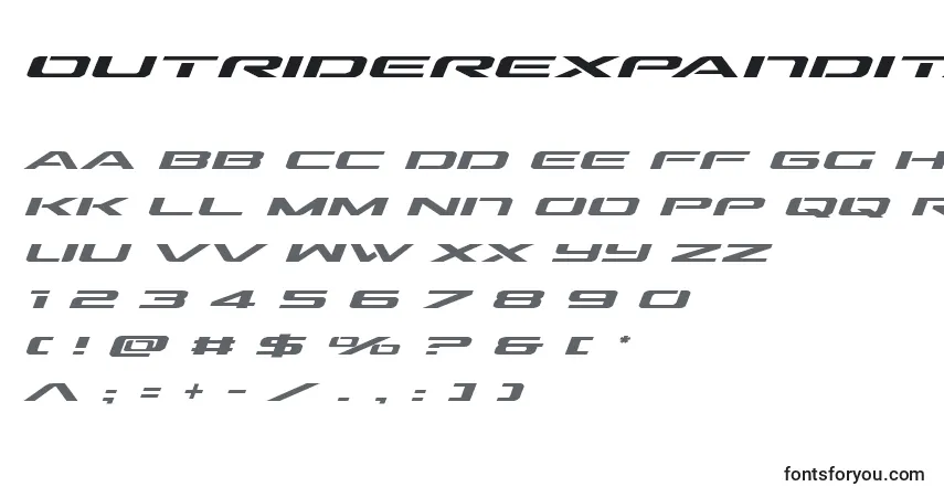 Czcionka Outriderexpandital – alfabet, cyfry, specjalne znaki