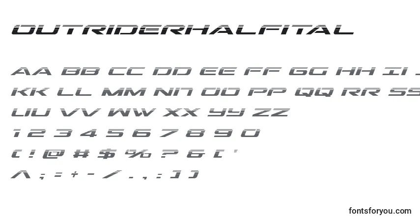 Czcionka Outriderhalfital – alfabet, cyfry, specjalne znaki