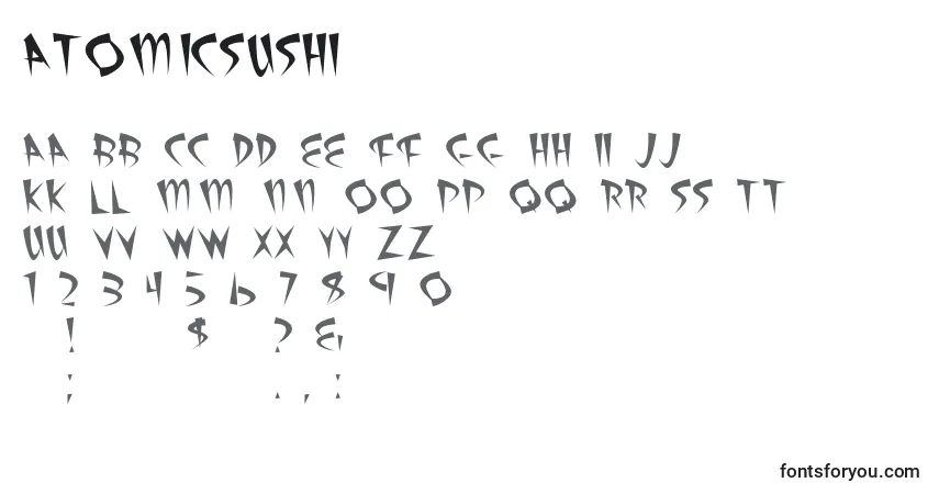 Czcionka Atomicsushi – alfabet, cyfry, specjalne znaki