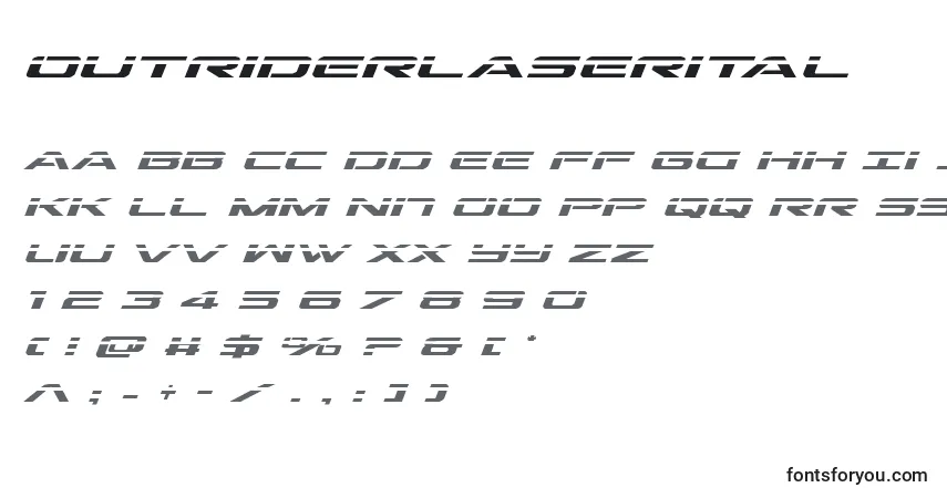A fonte Outriderlaserital (136330) – alfabeto, números, caracteres especiais