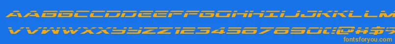 outriderlaserital-Schriftart – Orangefarbene Schriften auf blauem Hintergrund