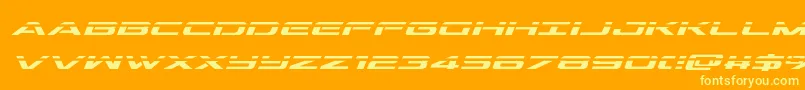 outriderlaserital-Schriftart – Gelbe Schriften auf orangefarbenem Hintergrund