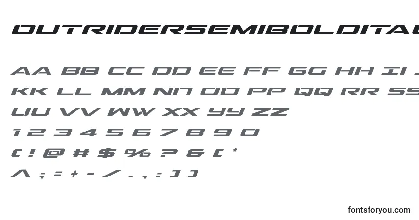 Шрифт Outridersemiboldital – алфавит, цифры, специальные символы