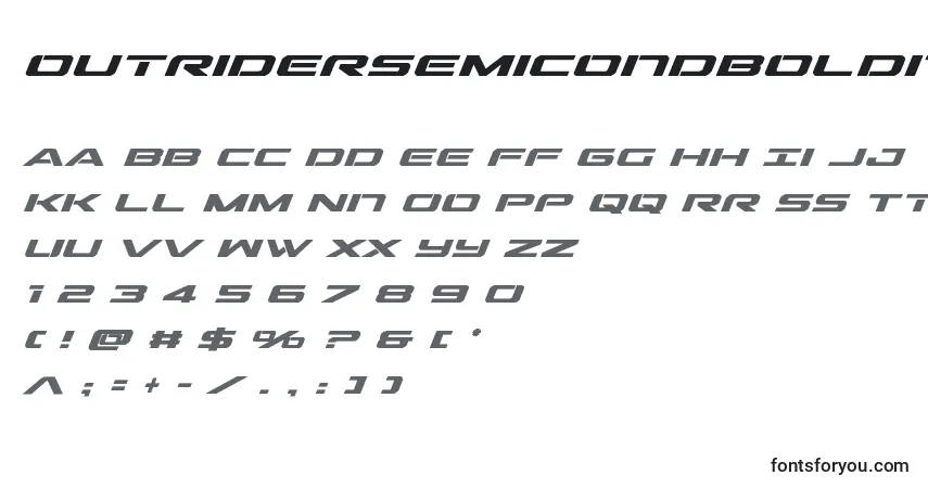 Шрифт Outridersemicondboldital (136338) – алфавит, цифры, специальные символы