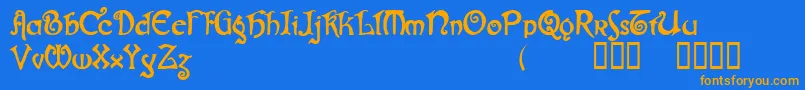 Gjallarhorn-Schriftart – Orangefarbene Schriften auf blauem Hintergrund
