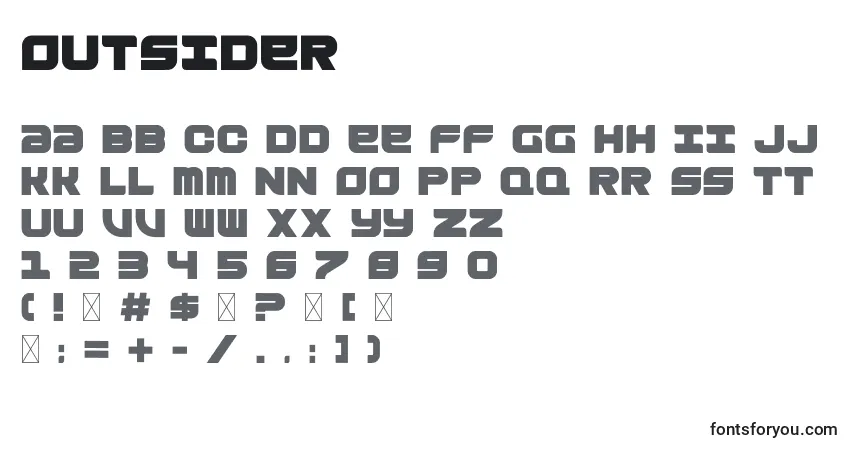 Czcionka Outsider – alfabet, cyfry, specjalne znaki