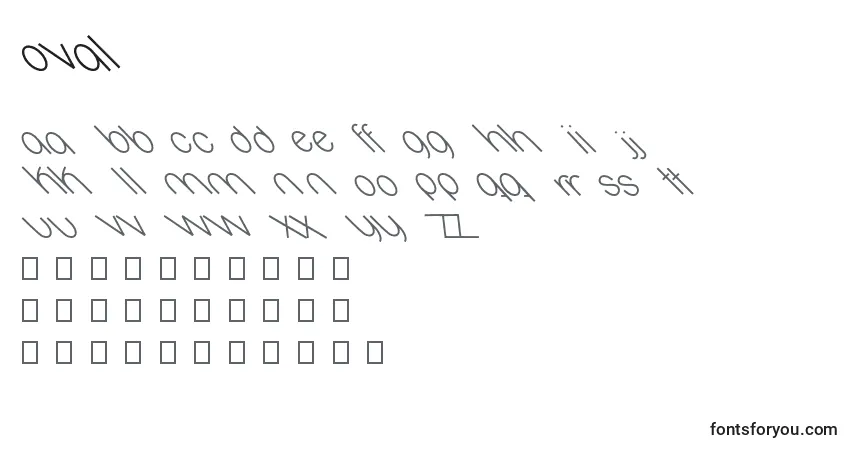 Czcionka Oval – alfabet, cyfry, specjalne znaki