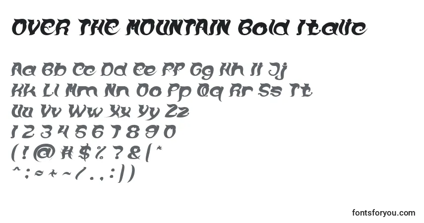 A fonte OVER THE MOUNTAIN Bold Italic – alfabeto, números, caracteres especiais