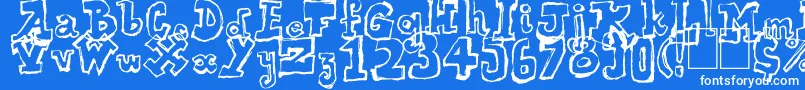 Over-Schriftart – Weiße Schriften auf blauem Hintergrund